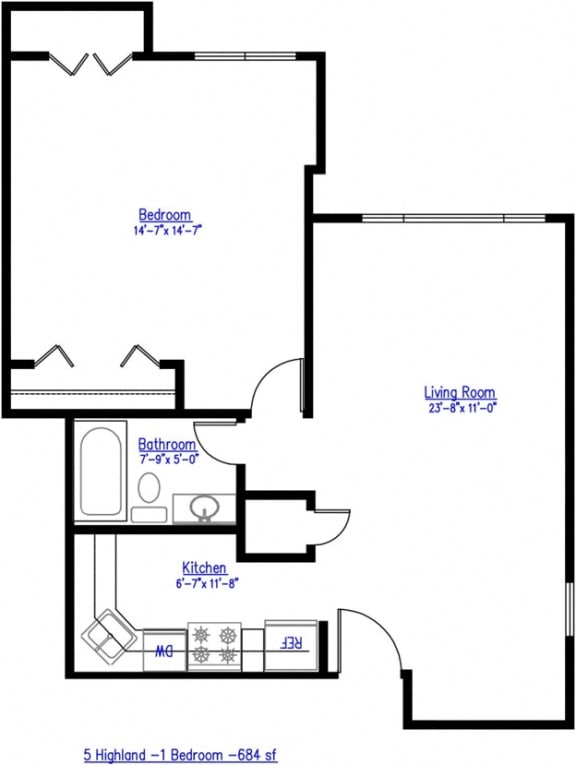 1 Bedroom Floor Plan at Five High, Connecticut