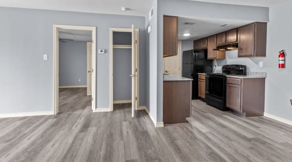 a kitchen and living room in a modular home