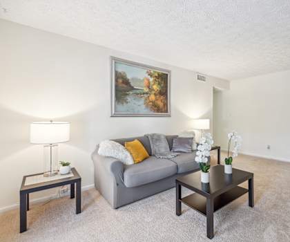 a living room with a couch and a coffee table