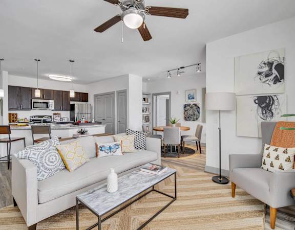a living room with a couch and a table