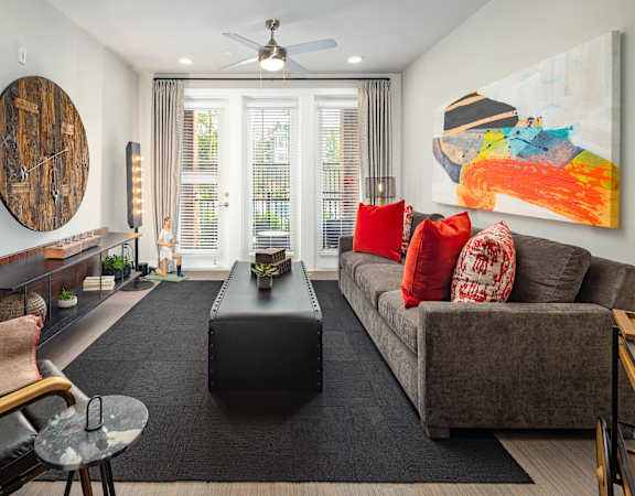 a living room with a couch and a coffee table