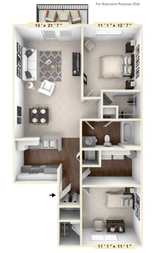 The Horizon - 2 BR 1 BA Floor Plan at The Retreat Apartments, Roanoke, 24019