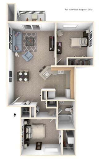 Two Bedroom, One Bath Floor Plan Two Bedroom, One Bath Floor Plan at The Crossings Apartments, Grand Rapids, MI