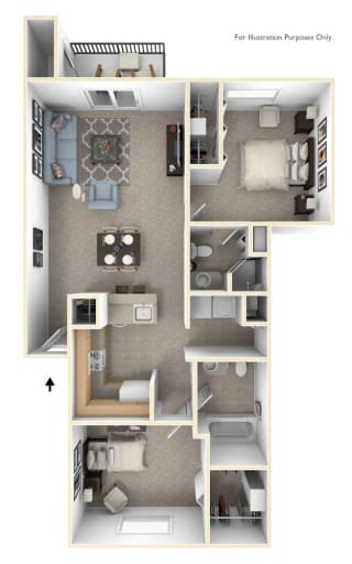 Two Bedroom, Two Bath Floor Plan Two Bedroom, Two Bath Floor Plan at The Crossings Apartments, Grand Rapids, 49508