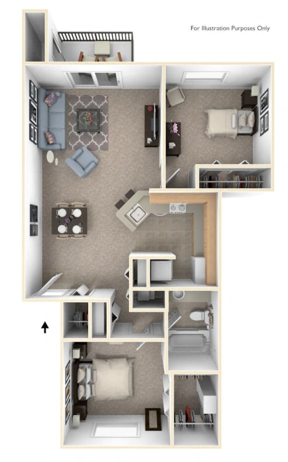 Two Bedroom One Bath Floor Plan at Canal Club Apartments, Lansing, 48917