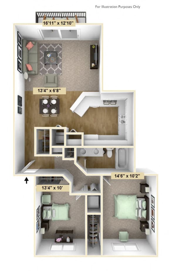Two Bedroom Birchwood Deluxe Floor Plan Two Bedroom Birchwood Deluxe Floor Plan at Tanglewood Apartments, Oak Creek, Wisconsin