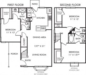 Biltmore. 3 bedroom townhouse. Kitchen with bartop open to living & dinning rooms. 2 full bathrooms, shower stall in master. 2 half bath. Walk-in closets. Patio/balcony.