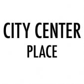 the logo of city center place in black text on a white