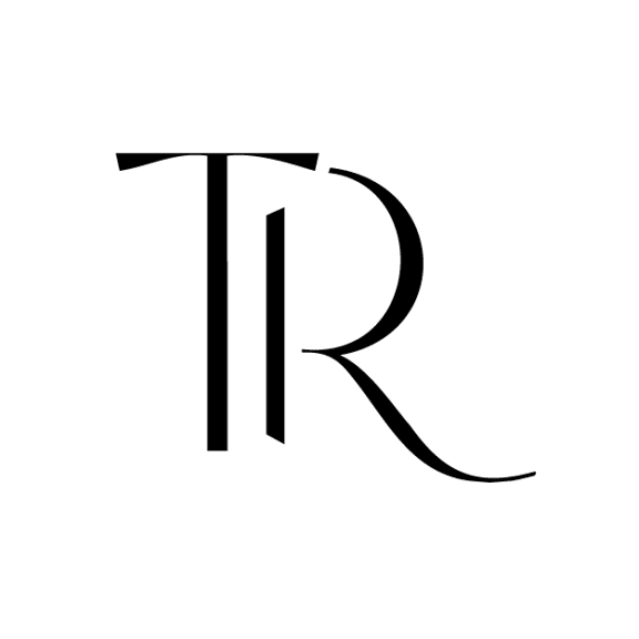 A brown TR logo on a black background.