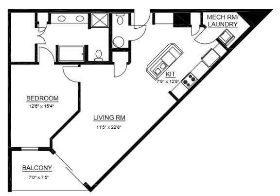  Floor Plan A3 - 1 Bed and 1.5 Bath