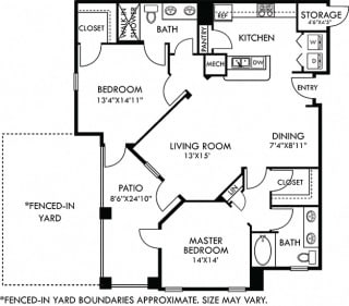 Sevilla with Fenced-in Yard Sevilla with Fenced-in Yard. 2 bedroom apartment. Kitchen with bartop open to living room. 2 full bathrooms, double vanities. Walk-in closets. Patio/balcony open to yard. External storage.