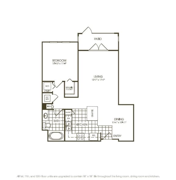 One Bedroom Floorplan aerial view at One Plantation Apartments, Plantation, FL, 33324