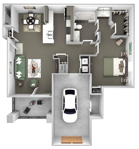 Cheswyck at Ballantyne Apartments - A5 (Auburn) - 1 bedroom and 1 bath - 3D floor plan