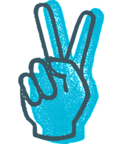 A hand with two fingers raised in a peace sign.