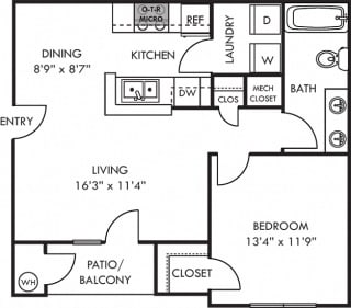 Wellesley 1 bedroom apartment. kitchen with bartop open to dining and living room. 1 full bath. in-unit laundry. Patio/balcony.