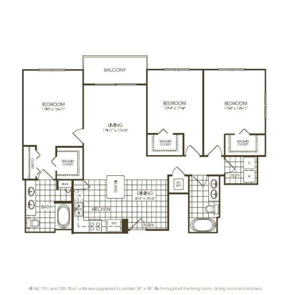 Indigo Floorplan Indigo Floorplan at One Plantation Apartments, Plantation, 33324
