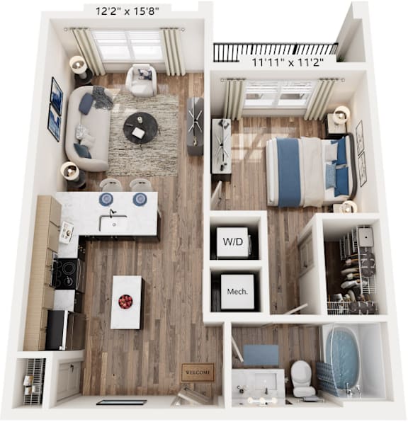 1 Bed One Bath floorplan at The River, Chester, VA