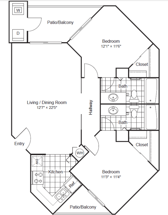 2 Bed 2 Bath Floor Plan at Scottsdale Horizon Apartments, Scottsdale, 85260