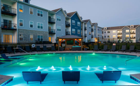 our outdoor fireplace is the focal point of our patio at The Edison at Blue Springs, Blue Springs, Missouri