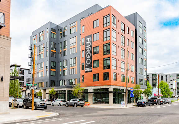A modern multi-story building with the name "FARGO" on the side.