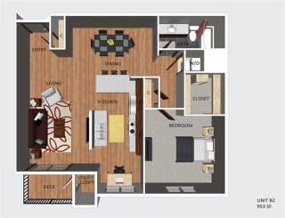 Kendal one bedroom one bathroom floor plan at The Flats at 84