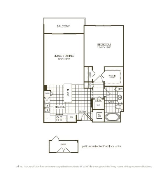 Floor Plan  One Bedroom Floorplan illustration at One Plantation Apartments, Florida, 33324
