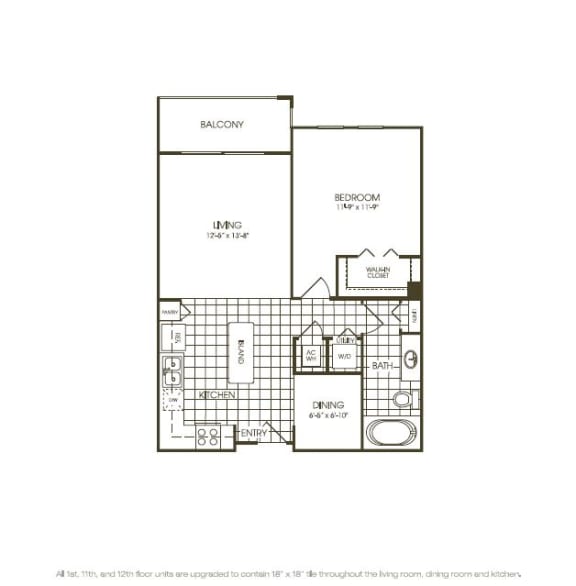 One Bedroom Floorplan at One Plantation Apartments, Plantation, FL