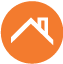 A white house icon on an orange background.