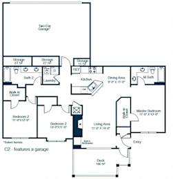 Elan at Mallard Creek C2 Floor Plan 3 Bedroom 2 Bath