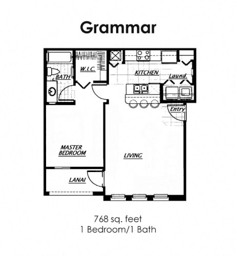 Floor Plan  Grammer Floorplan, 1 Bedroom, 1 Bath, 768 Square Feet
