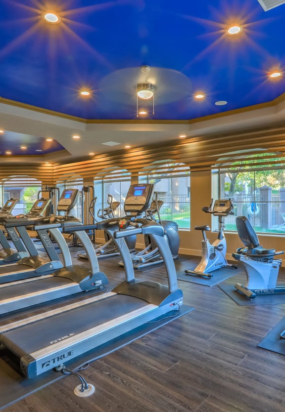a gym with treadmills and other exercise equipment at Altezza High Desert, Albuquerque, New Mexico