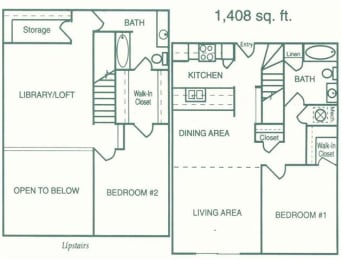 Geneva two bedroom two bathroom floorplan at Pine Lake Heights Apartment
