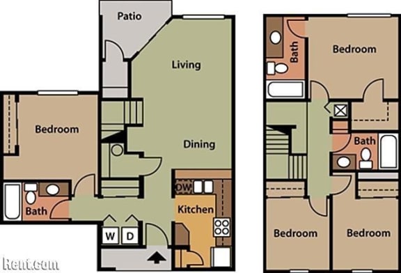 Four Bedroom Three Bathroom 1409 Sqft Floor Plan at Holly Cove Apartments, Orange Park, 32073