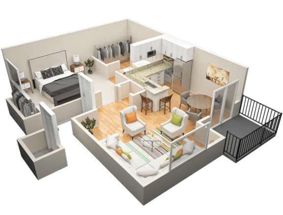 One Bedroom One Bath Floor Plan 649 Sq.Ft. at The Trails at San Dimas, San Dimas, California
