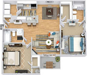 Berkshire. 2 bedroom apartment. Kitchen with bartop open to living/dinning rooms. fireplace. 2 full bathrooms. Walk-in closets. Patio/balcony.