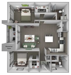 Quinn Crossing - Carquinez (B3) - 2 Bedroom and 2 bath - 3D floor plan