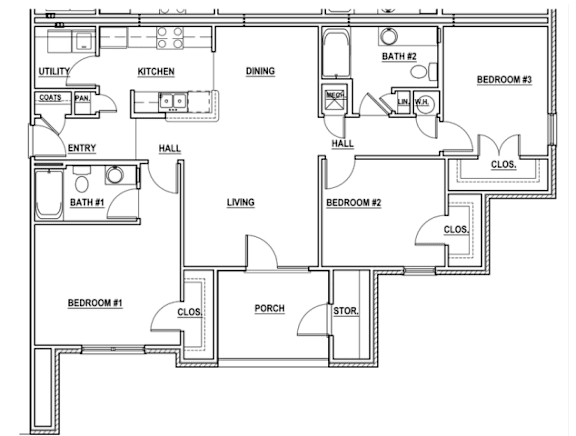 Floor Plan  3 Bed 2 Bath 1,237 Sq Ft FLoor Plan at Forest Hill, Mobile, AL, 36618