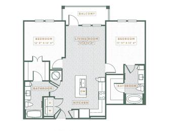 2 Bed Floorplan at POINTE AT EAST SHORE APARTMENTS, Florida, 32703