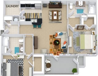 The Istanbul 3D. 2 bedroom apartment. Kitchen with bartop open to living/dining rooms. 2 full bathrooms. Walk-in closets. Patio/balcony.
