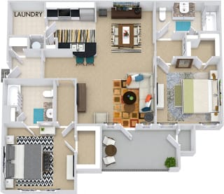 The Istanbul 3D. 2 bedroom apartment. Kitchen with bartop open to living/dining rooms. 2 full bathrooms. Walk-in closets. Patio/balcony.