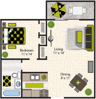 Floor Plan One Bedroom Large