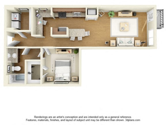 One Bedroom A1 FloorPlan at The Cole, Columbus, Indiana