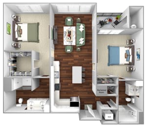 B2 - 2 Bed - 2 Bath - The Airdrie at Paoli Station - 3D Floor Plan