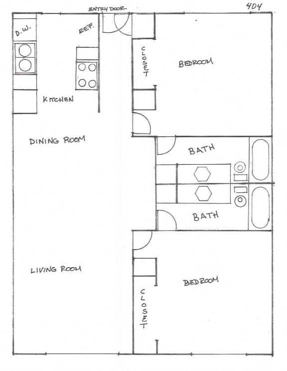 2 Bed 2 Bath Floor Plan at Canby Court, California