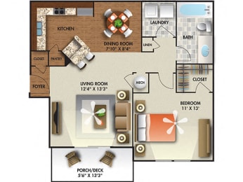 1 Bedroom floor plan.