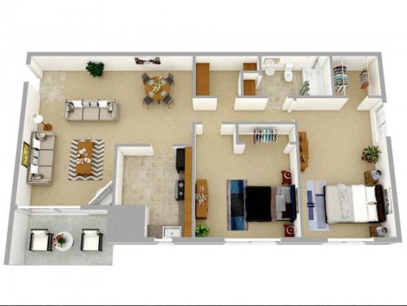 Floor Plan  Two bedroom apartment floor plan in Williamsburg Va