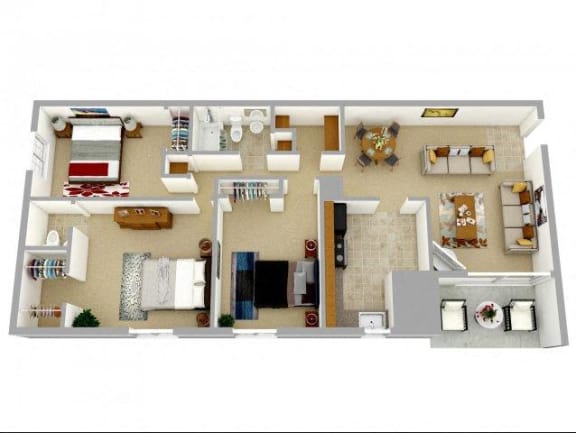 Floor Plan  Three  bedroom apartment floor plan in Williamsburg Va
