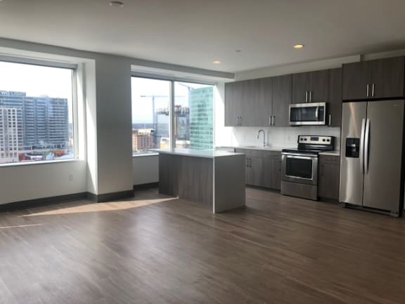 Living and kitchenat The Grand, Kansas City, MO