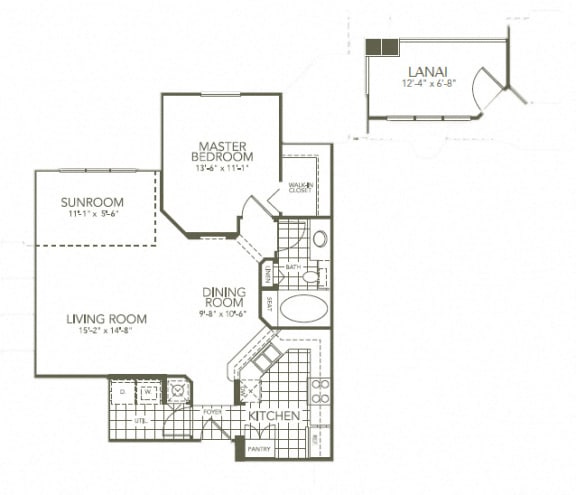Floor Plan  Magnolia 1Bed_1Bath at The Palms Club Orlando Apartments, Florida, 32811-2402