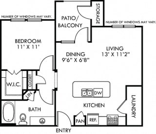 Blanco. 1 bedroom apartment. Kitchen with island open to living/dinning rooms. 1 full bathroom. Walk-in closet. Patio/balcony.